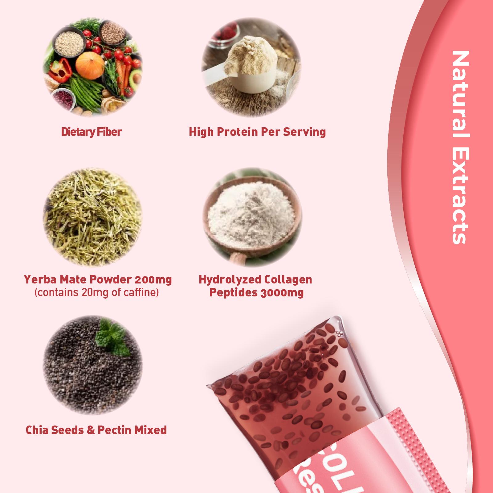 Leafstory Collagen Reset Jelly (7 Sticks): Cranberry Flavor, Collagen, Support Digestion & Gut Health, Skin Elasticity, Hair & Nails, Dietary Fiber, Chia Seeds, Sugar-Free, Gluten-Free, Non-GMO, Gelatin-Free, Natural Ingredients-X