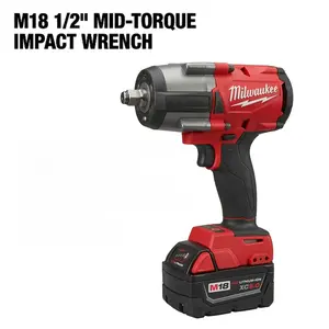 Milwaukee M18 FMTIWF12 Cordless 1/2 Inch Friction Ring Impact Wrench for Heavy-Duty M24 Bolts, 18V Brushless Motor, Up to 1000 Nm Torque, Three-Mode Drive Control, 3000 RPM Speed, 3100 Impacts/Minute, Includes Battery and Charger impac Kit tool