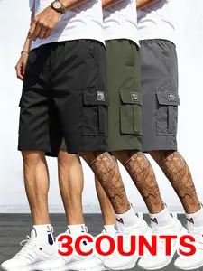 Men's cargo shorts 3-pack! A must-have streetwear item made from quick-dry fabric, suitable for sports and casual wear.
