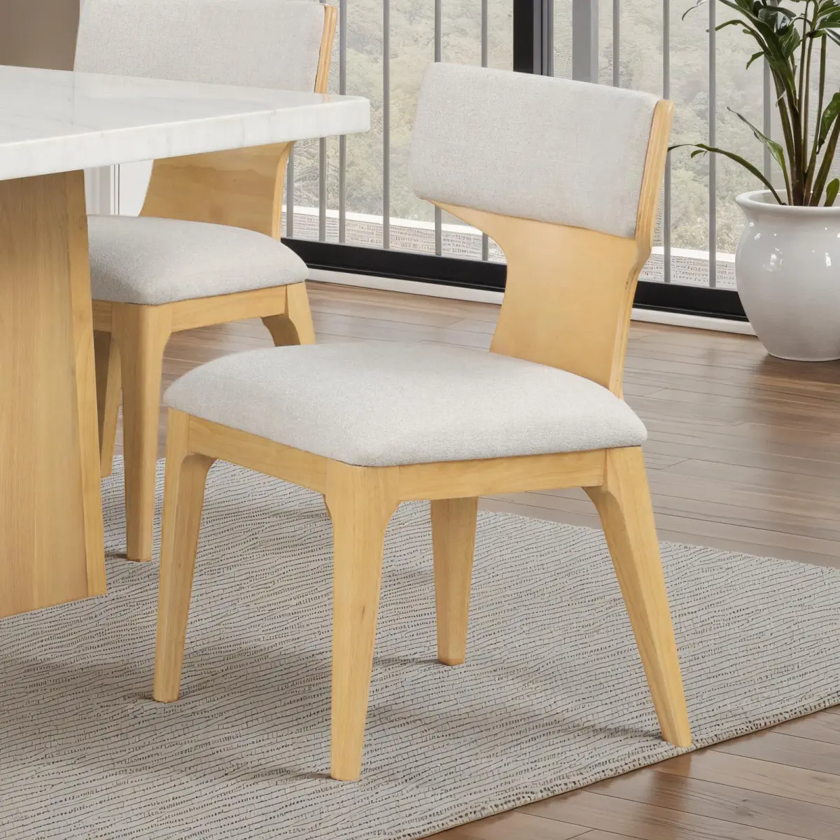 2-Pc Sturdy Armless Dining Chairs - Simple, Scandinavian-Inspired Indoor Furniture with Curved Natural Wood Backrest, Natural Wood Minimalist Design, 20.5"w x 23"d x 33.3"h, Assembly Required
