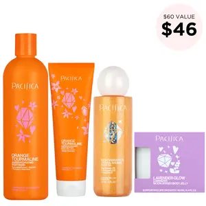 Pacifica Beauty Crystal-Charged Body Bundle, Orange Tourmaline Body Wash, Orange Tourmaline Body Butter, Lavender Glow Luminizer Body Jelly, Rose Quartz Body Oil, Skin Care Set, Calming