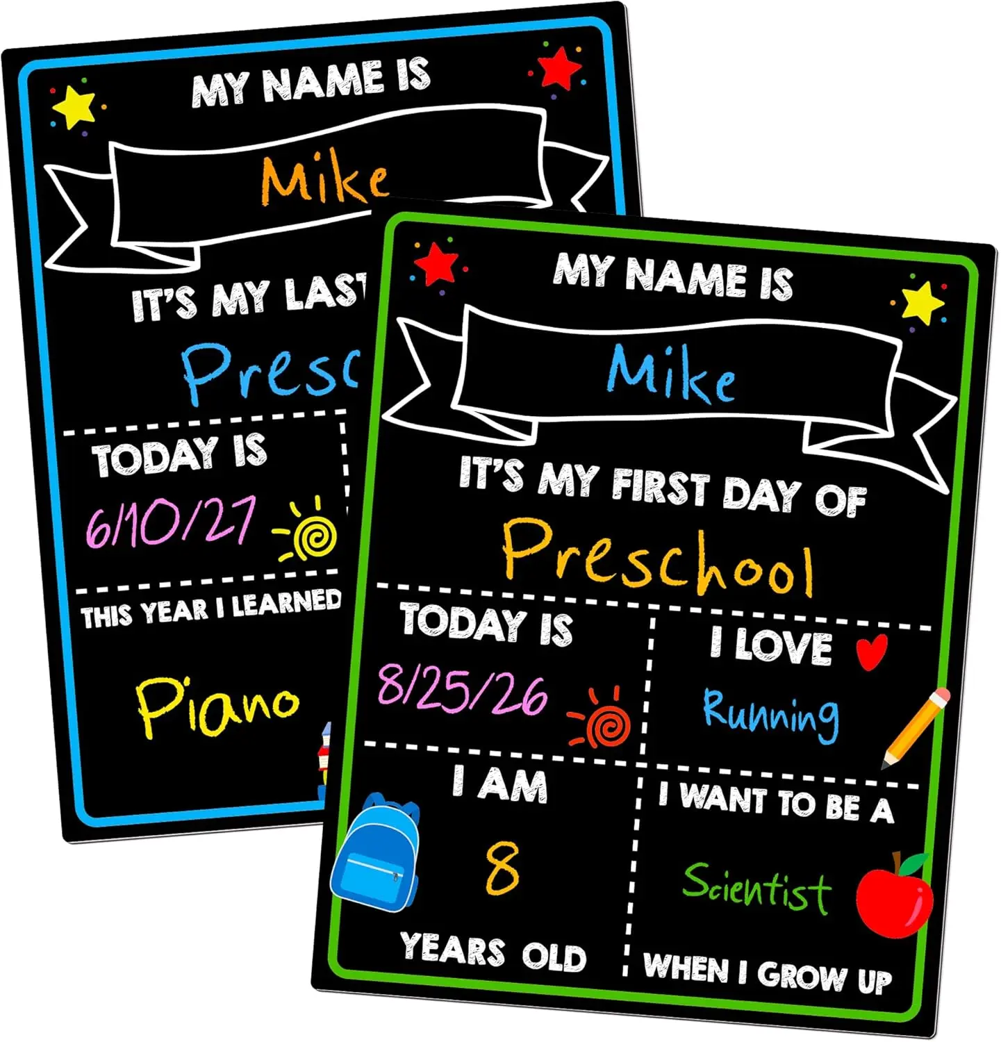 First Day of School Sign, 14x11in Double-Sided Reusable Blank Writing Board for Pre-K, Easy-Clean Back to School Office & Educational Supplies