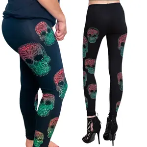 CANDY SKULLS McBling Leggings Rhinestone Comfortable Stretchy Rock retro emo punk y2k Fit Halloween Womenswear Bottom Breathable Chic