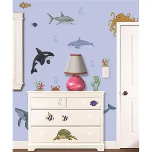 212 MAIN Under the Water Jumbo Shape Peel-Stick Removable Wall Decals - Decorative Smooth Animal-Themed Appliques Stickers for Home Decor
