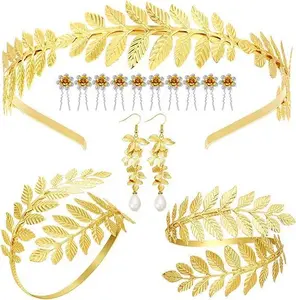 15 PCS Goddess Headpiece Accessories Women Golden Leaves Bridal Crown Headband Greek Goddess Wedding Headpiece Hair Accessories Bracelet Earrings Hair Pins