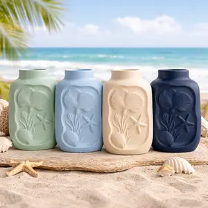Seaside Collection – Coastal Shell Vase (Beach House Decor + Ocean Inspired Home Accent)