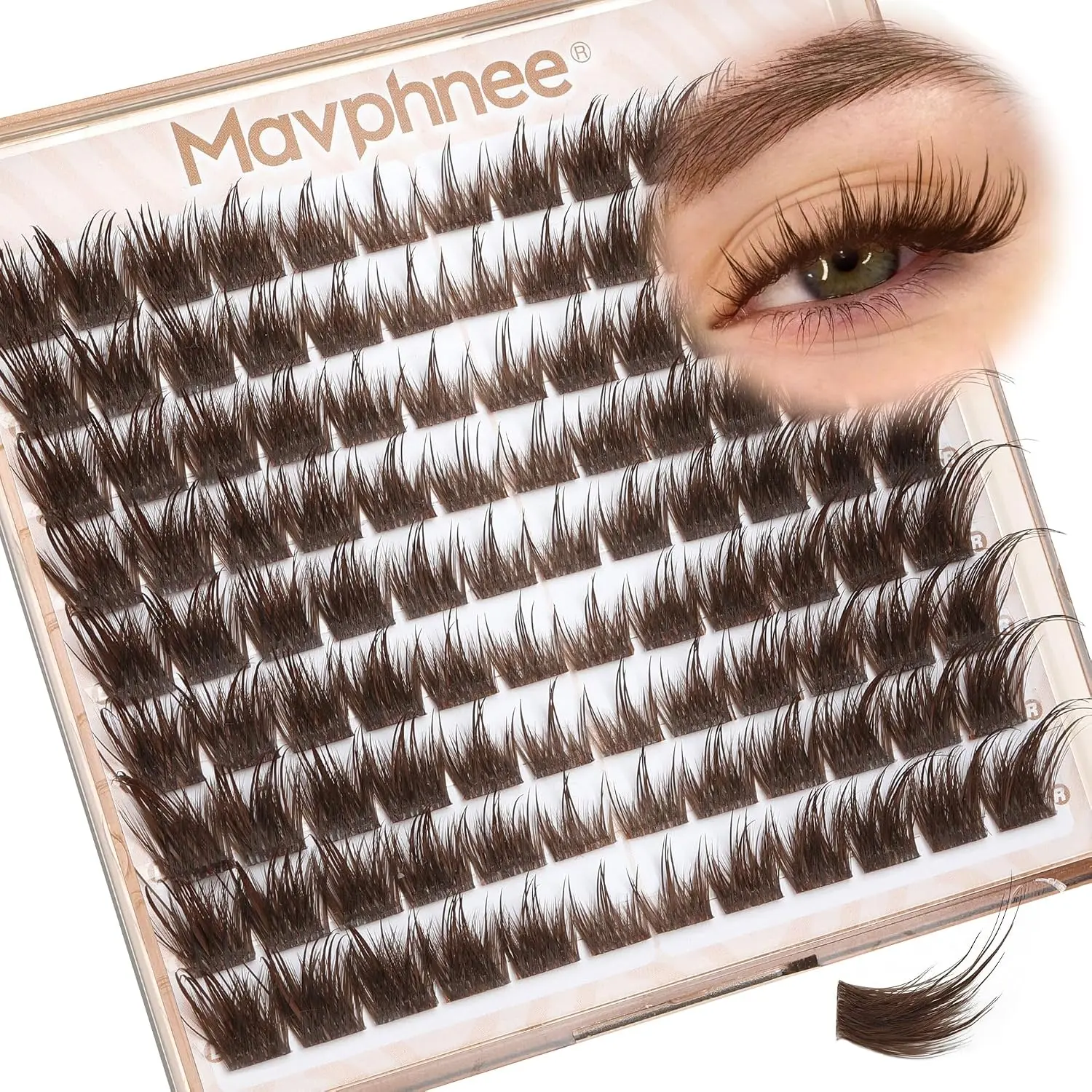 Mavphnee Brown Lash Clusters Wispy Fox Eye Eyelash Clusters Pre-Mapped 9-16MM Cluster Eyelash Extensions with Flexible Band & CC+L Curve Natural Individual Lashes For Soft Vibe