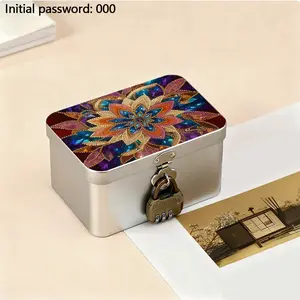 Artistic Lockable Storage Box, Vintage Pattern, Iron Body with Silver Color Lock, Ideal for Living Room, Study Desk, Makeup Table