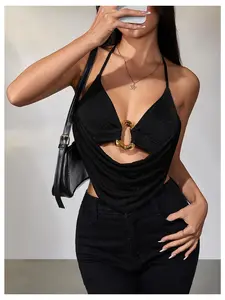 Spring Halter Top Open Back Going Out Tops Cowl Neck Festival Rave Top