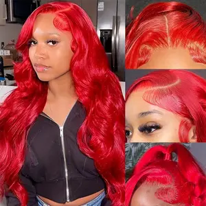 Red Lace Front Wigs Human Hair Pre Plucked 13x6 Body Wave Lace Front Wigs Human Hair 13x6 Red Wig Bleached Knots with Baby Hair