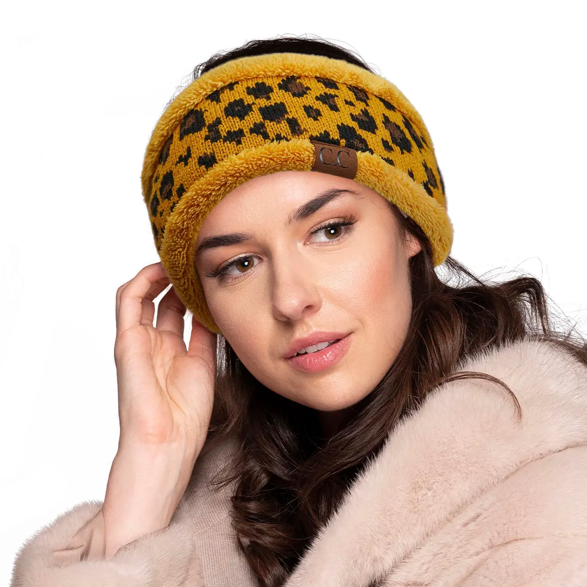 C.C Chic Leopard Knit Headwrap with Soft Fuzzy Lining - The Ultimate Stylish and Cozy Winter Essential Zigzagheadband Chic Headbands