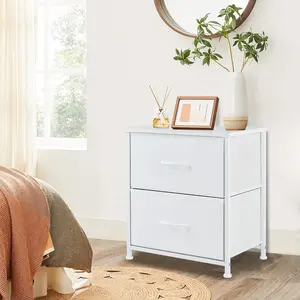 Sweet Furniture Nightstand with 2 Fabric Dresser, Side Table, End Table, Bedside Table, Night Stands, Small Nightstand,Bedroom Furniture