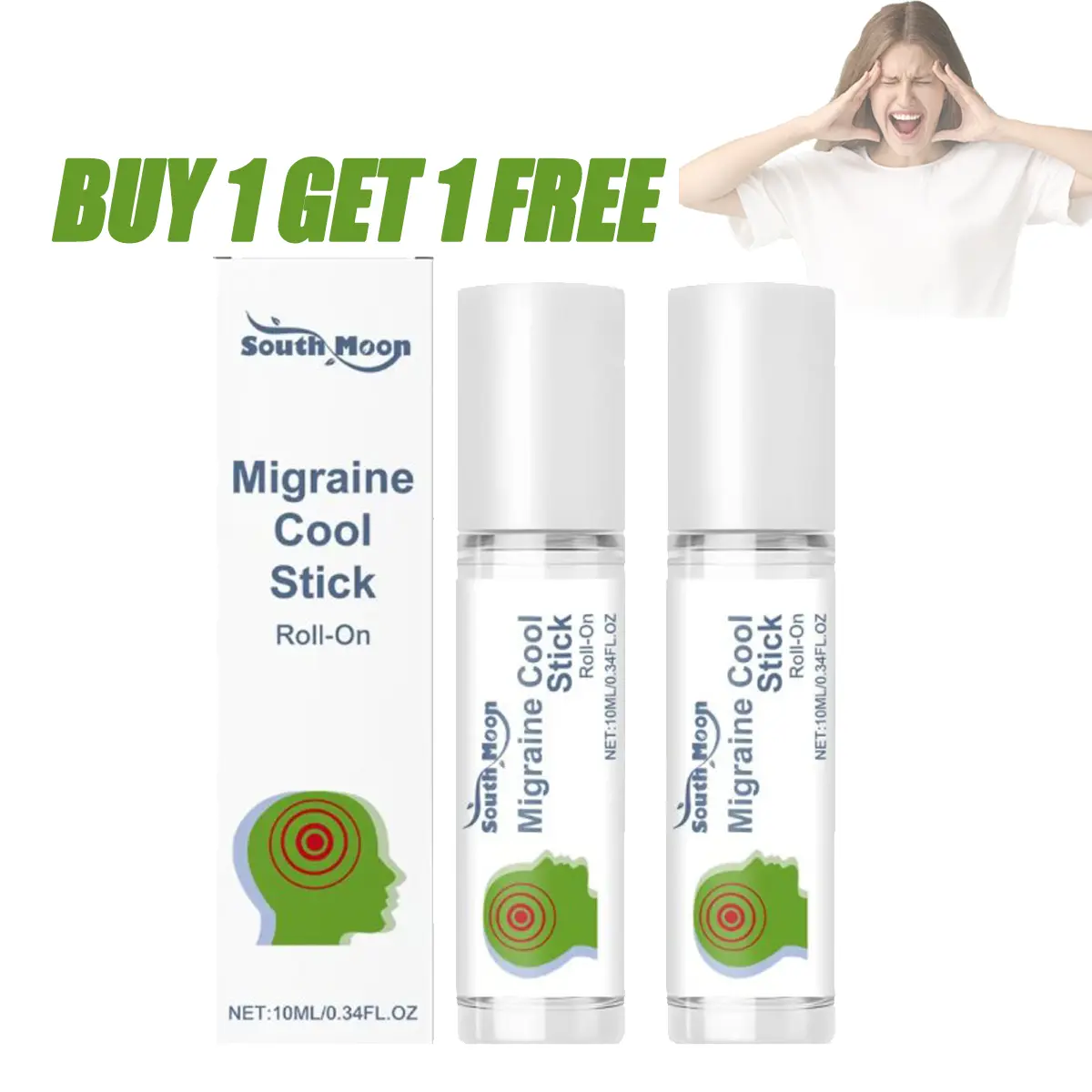 Migraine Relief Rolling Stick - Aromatherapy Therapy with Peppermint, Lavender, Spearmint Essential Oils in Fractionated Coconut Oil Base for Cooling Tension Headache Aid, Back of Neck Ease, Fresh Minty Herbal Aroma (Beauty & Personal Care), Migraine Reli