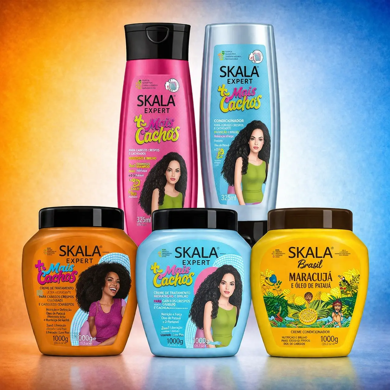 Skala Expert Haircare 5-Piece Multi-Pack Kit [Mother's Day Special] - Mais Cachos, Passionfruit (Maracuja), Mais Crespos Treatments (1000g Each), Cleansing Shampoo & Conditioner (325ml Each) for Curly Teens, Moisturizer, Anti-Frizz, Hydrating, Smoothing,,