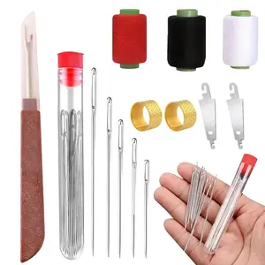 34PCS Sewing Tool Set, Needles Thread Hand Repair Tools, Embroidery Tool Kit, Include 25 Steel Needles, 1 Seam Sewing Thread Ripper, 2 Needle Threaders, 3 Threads, 2 Thimbles, DIY Crafting Kit (1Set)