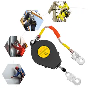 Safety Fall Arrester Self Retracting Lifeline 15M Fall Arrester Heavy Duty with Flame Retardant Rope Quick Connect Couplers