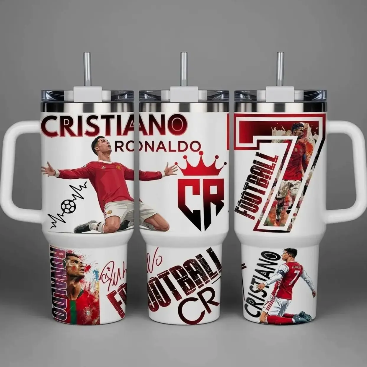 [CR7] Ronaldo Legend 20oz & 40oz Tumbler With Handle – Champion Stainless Steel Cup, Vacuum Insulated Travel Mug, Iced Coffee Drinkware, Gift For Football Fans