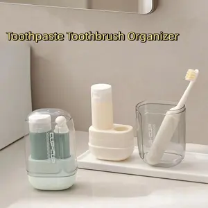 Durable Portable 3 in 1 Travel Toothbrush Set Folding Space Saving Mouthwash Cup Plastic Travel Toothbrush Cup Business Trips
