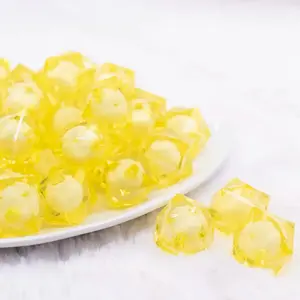 20mm Yellow Transparent Cube with Middle Bubblegum Beads
