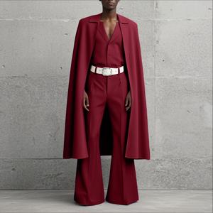 INCERUN Men's All-Season 70s Retro Style Cape Suit, 3-Piece Set with Vest & Flared Trousers, for Runway, Stage Performance, Gala, Red Carpet Tuxedo
