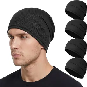 Men's Cycling Skull Cap, Lightweight Breathable Sweatband Helmet Liner, Moisture-Wicking Under Helmet Hat for Motorcycle, Running, Biking, Sweat Wicking Beanie