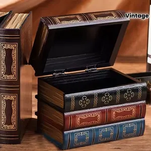 Vintage Fake Book Square Storage Box, Office Desk Decor with Flip-Top Lid, Multi-Decorative Cover for Stationery, Pens, Business Cards