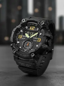 Men's Outdoor Sports Watch, Dual Display Digital Timer, 50m Waterproof, Night Glow Time Zone, Hiking Cycling Street Style, Sporty Waterproof Watch