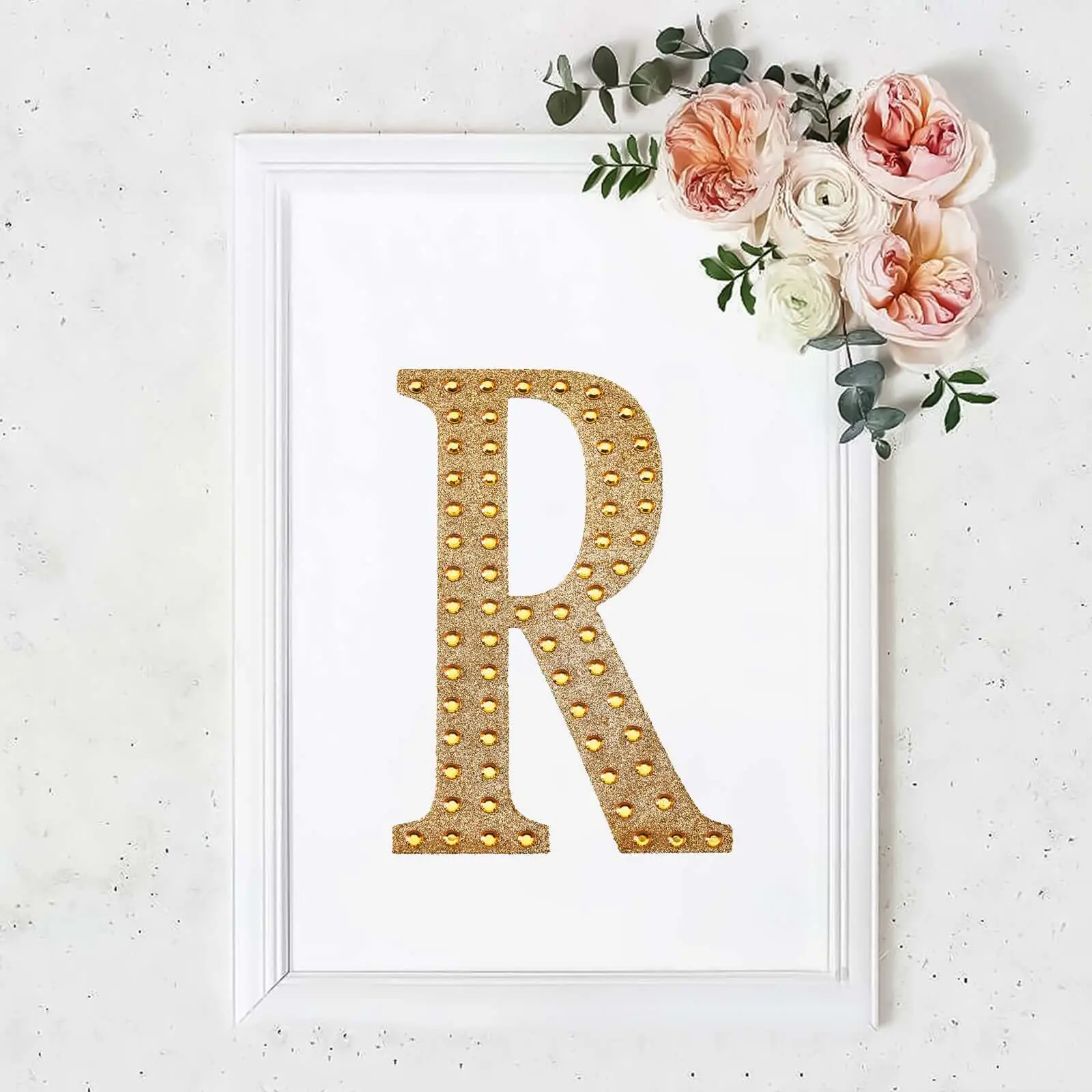 8-in Aesthetic Rhinestone Alphabet "R" Letter Stickers, Gold Glitter Adhesive DIY Craft Embellishments for Party & Wedding, 8 Inches Scrapbooking Decor Supplies