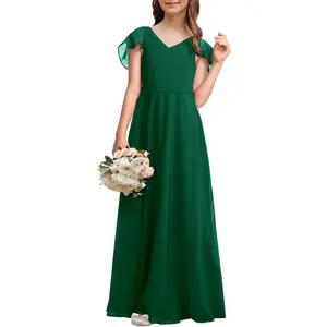 Kids Junior Bridesmaid Dresses Chiffon Flower Girl Dress for Teen Girl Long Party Pageant Gowns