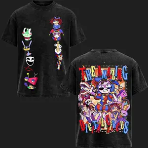 The Amazing Digital Circus Full Cast Graphic Tee Premium Acid Washed Cotton T-Shirt, Pomni Jax Cartoon Characters Design Shirt, Indie Animation Streetwear Oversized Tee, Vintage Wash Fan Gift