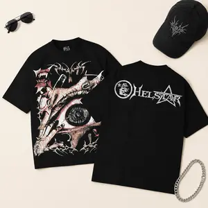 Hell Star Graphic T Shirt Pure Cotton Y2K Streetwear TikTok Viral Skull Eye Print Grunge Aesthetic Hip Hop Harajuku Men Women Couples Unisex Oversized Summer Casual Tee