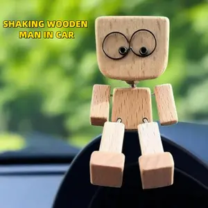 Expression Car Figurine 12 Funny Wiggling Leg Wooden Figure Cute Interior Decoration Interesting Figurine for Car Dashboard