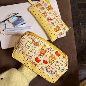 1pc Butter Cheese Bear Pencil Case, Japanese Cartoon Style, Polka Dot Design, Small Portable, Storage for Stationery & Cosmetics, Office Supplies