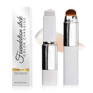 Color Changing Foundation Stick, Concealer, Medium to Full Coverage, Hydrating Makeup, Lightweight Radiant Finish, Dual-Ended with Soft Brush, Portable & Travel-Friendly