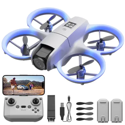 Mini HD FPV Remote Control Quadcopter with 1080P Camera, Rechargeable Controller, LED Lights, 1-Key Take Off/Land, Optical Flow, Headless Mode, 360° Flip, 2 Batteries, Durable Cool Gadgets for Kids, Adults, Holiday Gifts for Him, Party Drone Kit