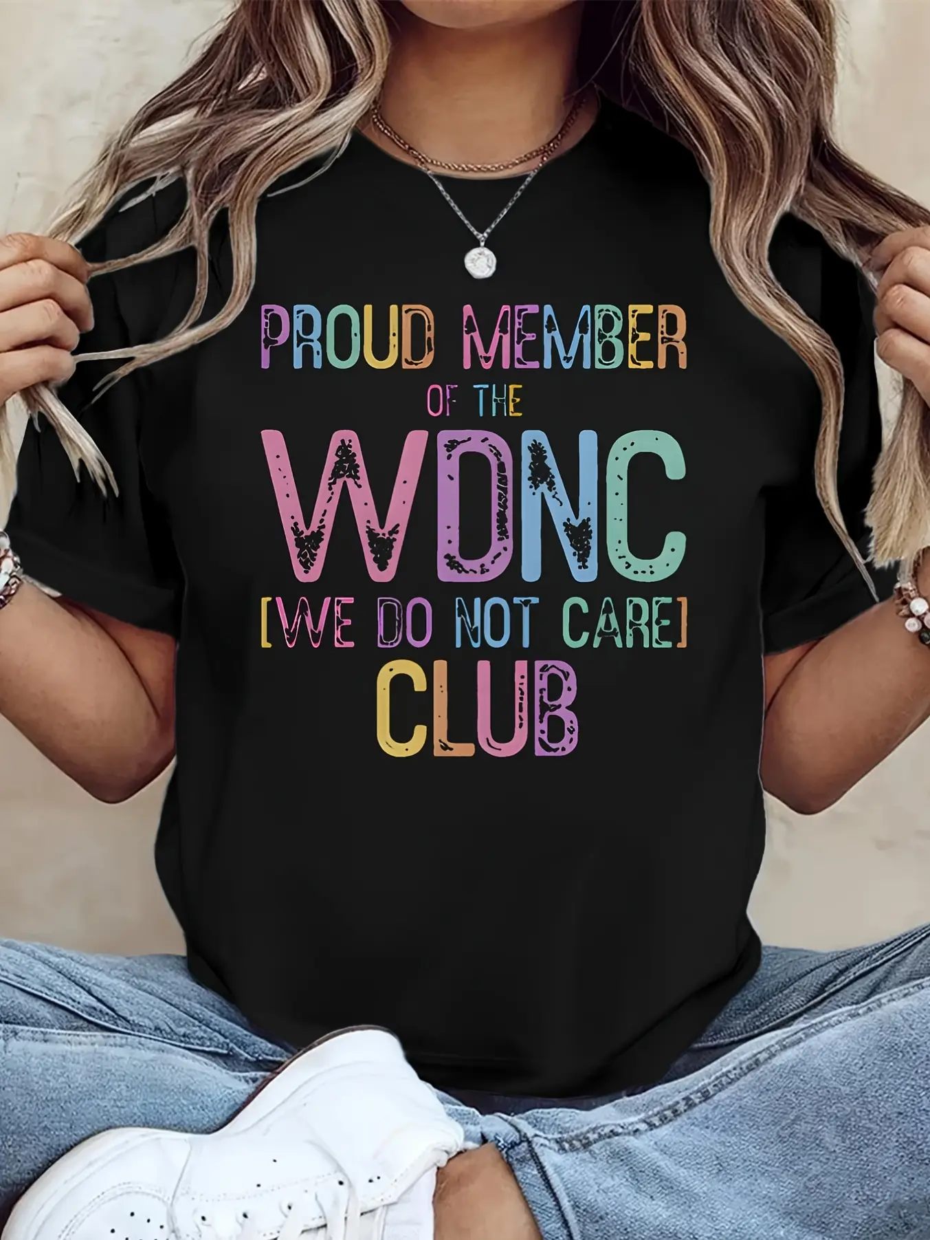 Cool Colors WDNC for club Proud T-Shirt| We Don't Care for club Fashion Shirt, Autumn Everyday Comfort, Women'S Fashion Casual Top, Suitable for Club Party Occasions, Breathable Microelastic Fabric, Crew Neck, Loose Fit