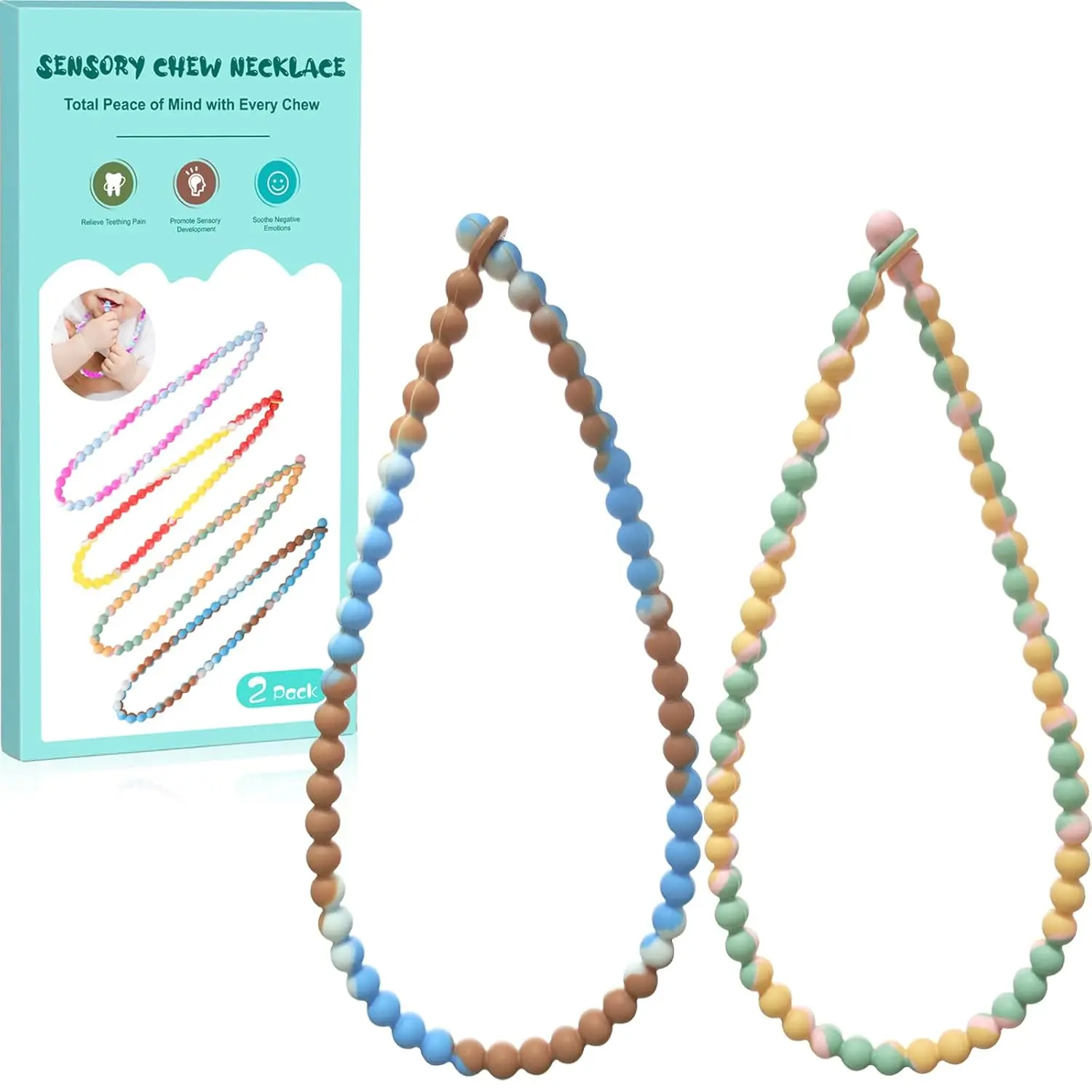 X-NKL02 Teething Necklace for Boys and girls - Integrated Safety Design for Toddler, Sensory Chew Necklace for Boys and girls, Boys, Girls with Autism, ADHD, Fidget - Nursing Breastfeeding Necklace for Mom