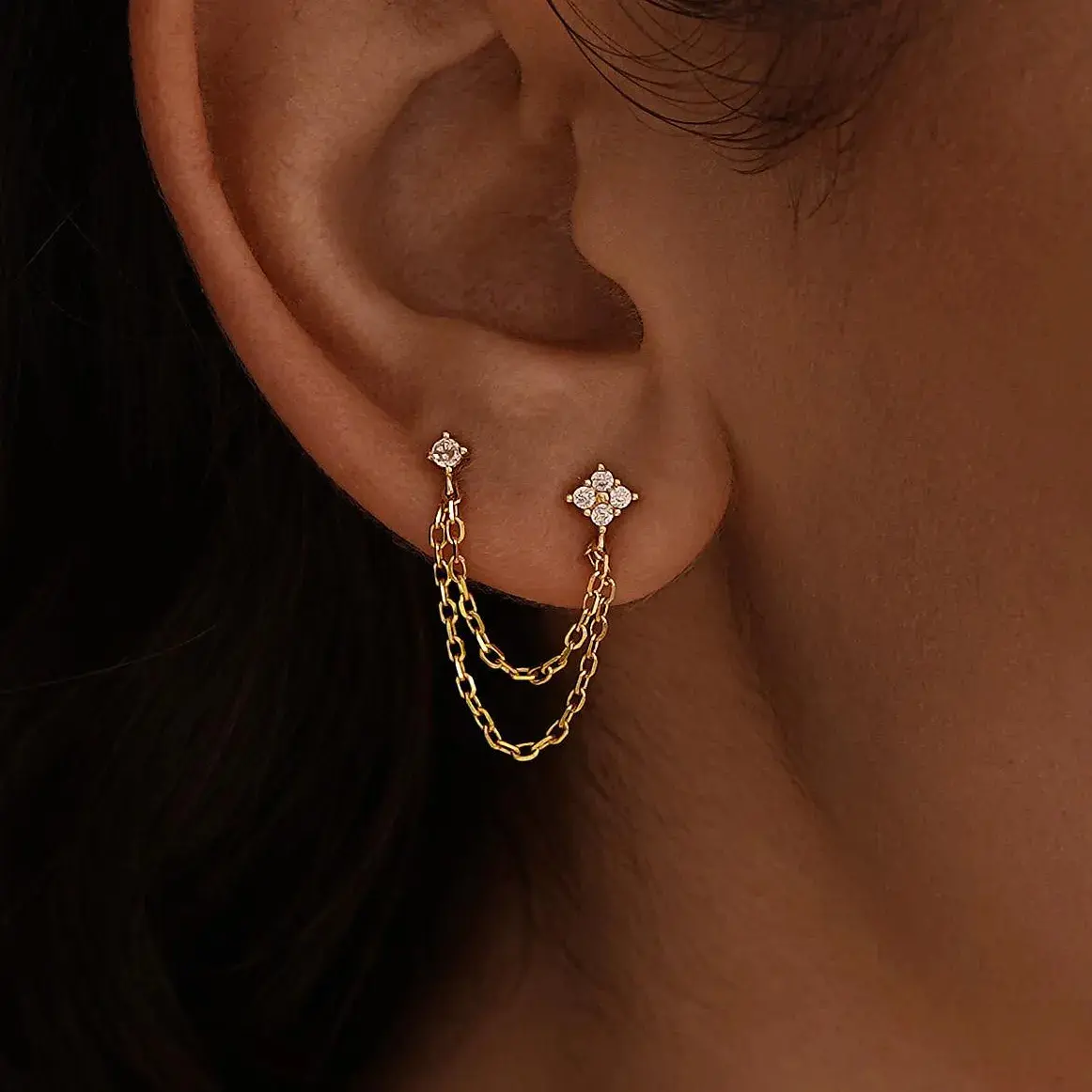 modmints Double Piercing Drop Dangle Earrings, Sterling Silver Layered Chain with Cubic Zirconia for Earring Stacks, Edgy Statement Jewelry Gift for Women, Statement Earrings, Cubic Zirconia Earrings