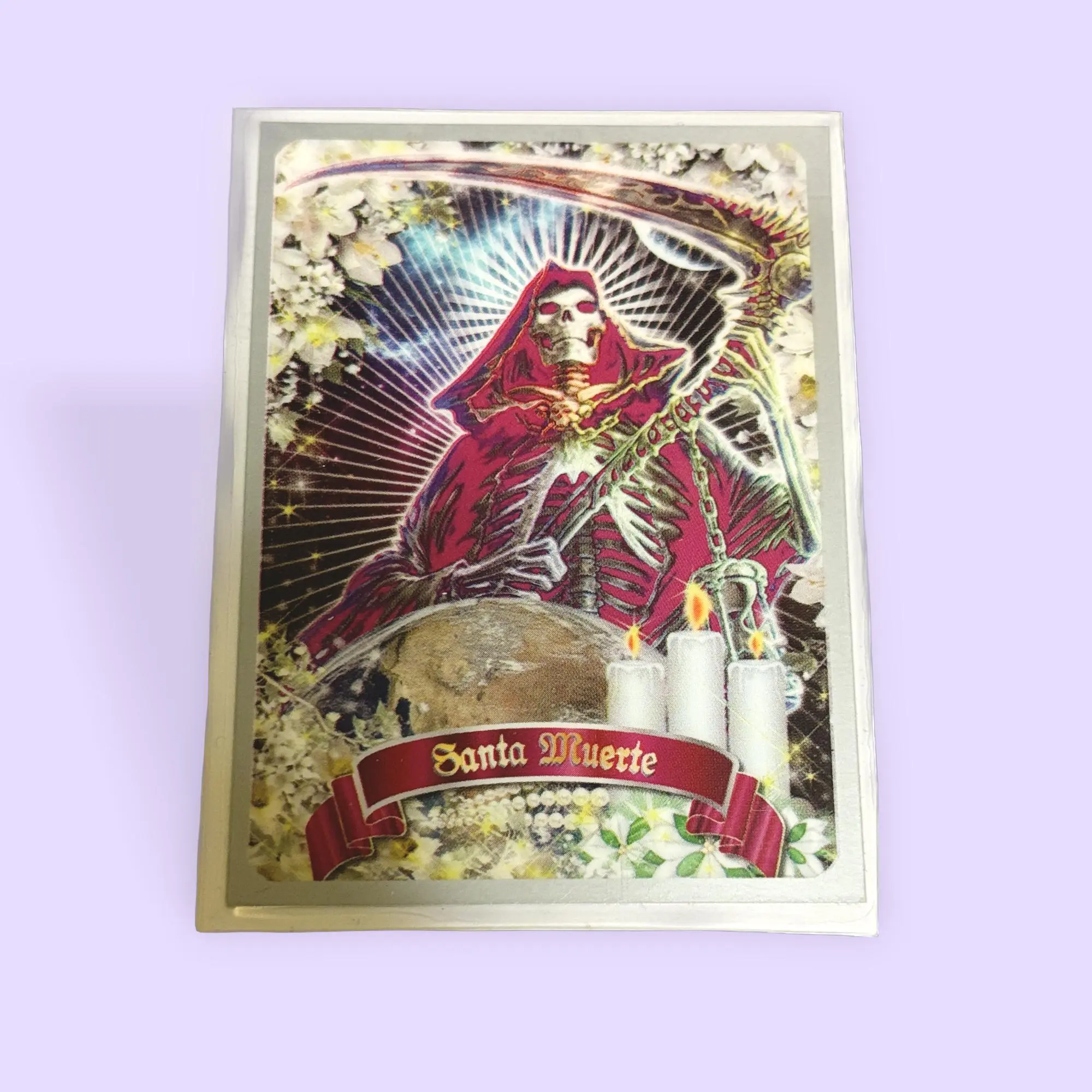 Santa Muerte Prayer Card, Spanish Prayer Card with Red Robe, 3x4 Inches Religious Decor for Personal Devotion with Powerful Symbolism, Decoration