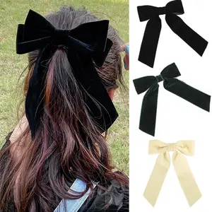 AWAYTR Cute Large Velvet Hair Bows for Women Big Ribbon Bows for Hair Long Tail Bow Hair Clips Elegant Hair Barrettes Hair Accessories for Girls