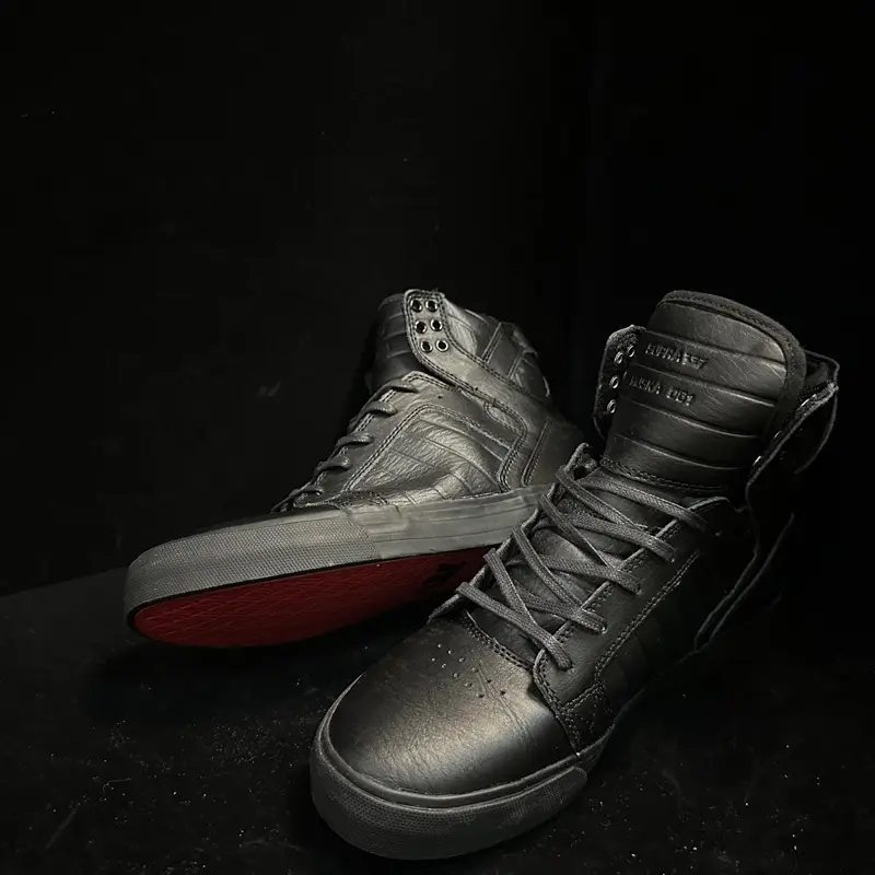 Supra Skytop HF All-Black Red Sole Cowhide Sneakers High-Top Fashionable Comfortable Shoes for Men