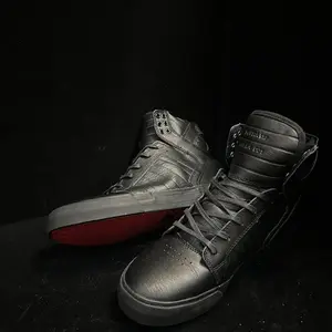 Supra Skytop HF All-Black Red Sole Cowhide Sneakers High-Top Fashionable Comfortable Shoes for Men