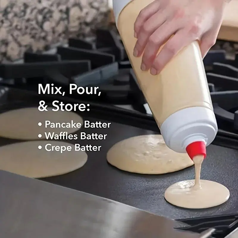 Handheld Batter Dispenser Bottle with Measurement Scale and Blender Balls, Pancake and Cupcake Batter Squeeze Bottle, Practical Kitchen Baking Gadget, Home Baking Supplies, Baking Supplies, Kitchenware Measuring, Kitchen Gadgets