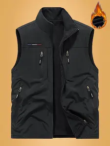 Men's Reversible Zipper Pocket Fleece Vest - Stand Collar Casual Warm Coat, Suitable for Autumn and Cold Weather, Machine Washable Solid Color Regular Fit, Durable Outdoor Apparel, Minimalist Design with Soft Material for Everyday Jacket Black Gilet