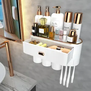 Toothbrush Holders for Bathrooms - Wall Mounted Toothbrush Holder with Toothpaste Dispenser - 3 Cups