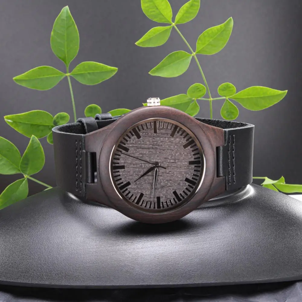 Customized, Engravable Sandalwood Watch with Japanese Quartz Movement and Leather Band