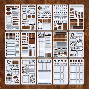 15pcs Reusable Plastic Templates for Journals, Planners and Scrapbooks, Scrapbooking, Includes Lists, Flowcharts, Creative Designs, Perfect for DIY Projects