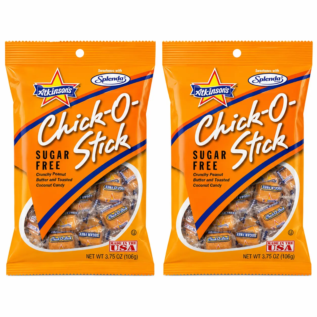 Nostalgic Sugar Free Chick-O-Stick Nuggets PB Coconut (2-Pack) 3.75oz Peg Bag | Crunchy bites, gluten free and kosher. Diabetic friendly indulgence. Texas made since 1932.