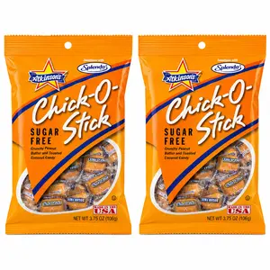 Nostalgic Sugar Free Chick-O-Stick Nuggets PB Coconut (2-Pack) 3.75oz Peg Bag | Crunchy bites, gluten free and kosher. Diabetic friendly indulgence. Texas made since 1932.