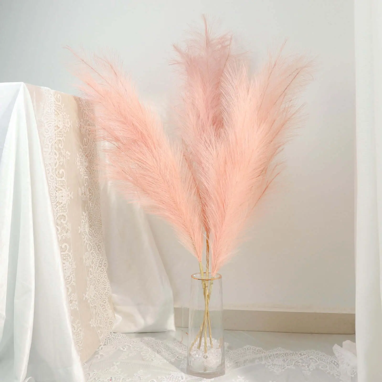 44 in Dusty Rose Artificial Pampas Grass Decor, 3 Stems Faux Plant for Rustic Boho Chic Backdrops, Decorative Accent for Kitchen, Wedding & Vase Displays